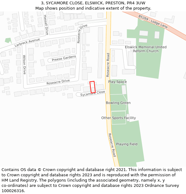 3, SYCAMORE CLOSE, ELSWICK, PRESTON, PR4 3UW: Location map and indicative extent of plot