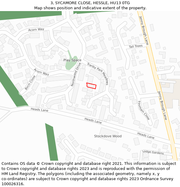 3, SYCAMORE CLOSE, HESSLE, HU13 0TG: Location map and indicative extent of plot