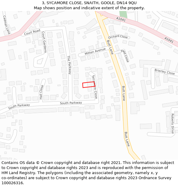 3, SYCAMORE CLOSE, SNAITH, GOOLE, DN14 9QU: Location map and indicative extent of plot