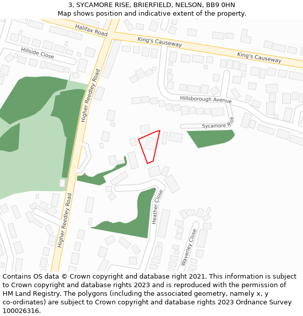 3, SYCAMORE RISE, BRIERFIELD, NELSON, BB9 0HN: Location map and indicative extent of plot