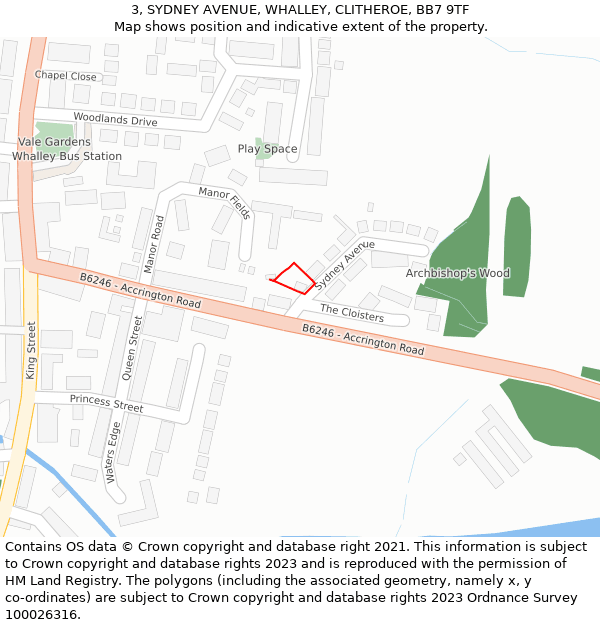 3, SYDNEY AVENUE, WHALLEY, CLITHEROE, BB7 9TF: Location map and indicative extent of plot