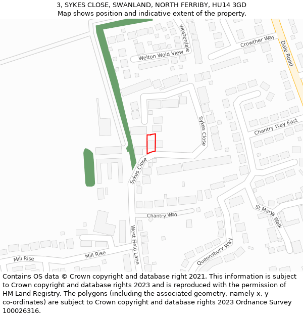 3, SYKES CLOSE, SWANLAND, NORTH FERRIBY, HU14 3GD: Location map and indicative extent of plot