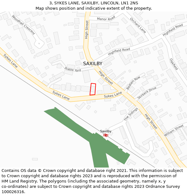 3, SYKES LANE, SAXILBY, LINCOLN, LN1 2NS: Location map and indicative extent of plot