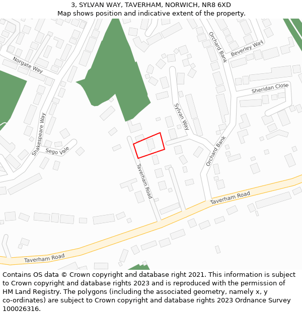 3, SYLVAN WAY, TAVERHAM, NORWICH, NR8 6XD: Location map and indicative extent of plot