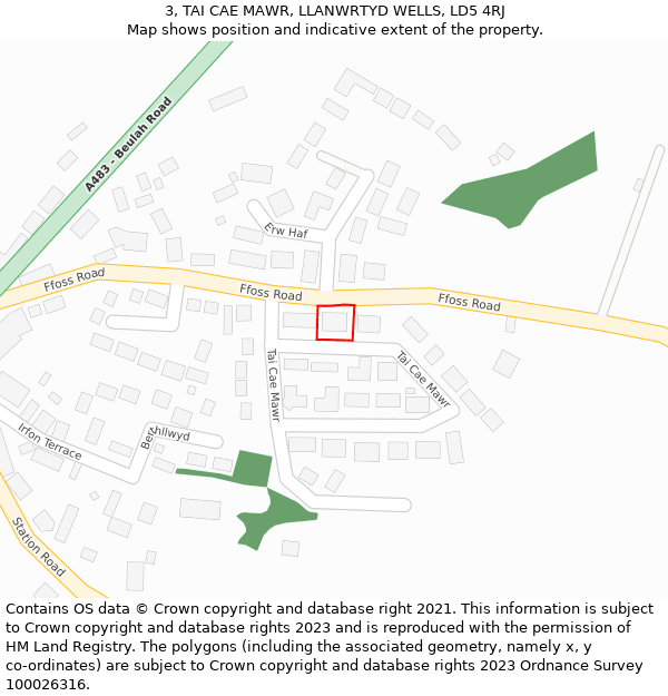 3, TAI CAE MAWR, LLANWRTYD WELLS, LD5 4RJ: Location map and indicative extent of plot