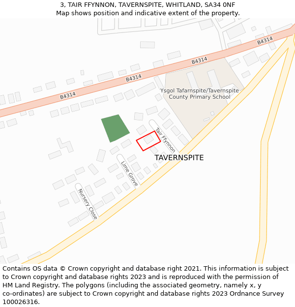 3, TAIR FFYNNON, TAVERNSPITE, WHITLAND, SA34 0NF: Location map and indicative extent of plot