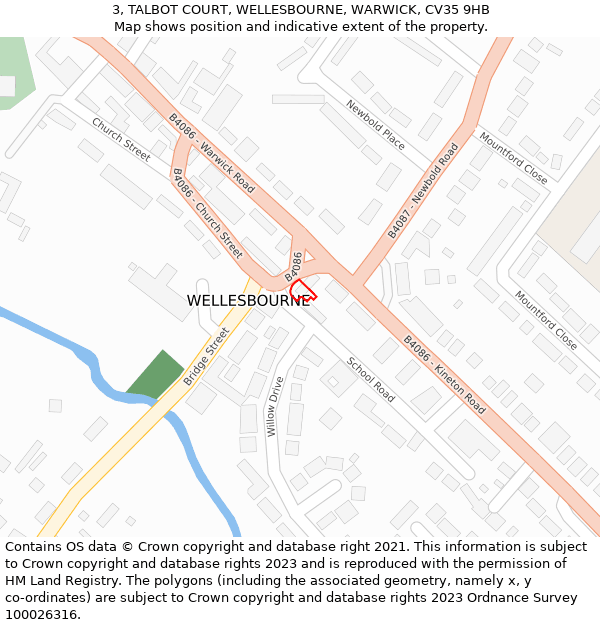 3, TALBOT COURT, WELLESBOURNE, WARWICK, CV35 9HB: Location map and indicative extent of plot