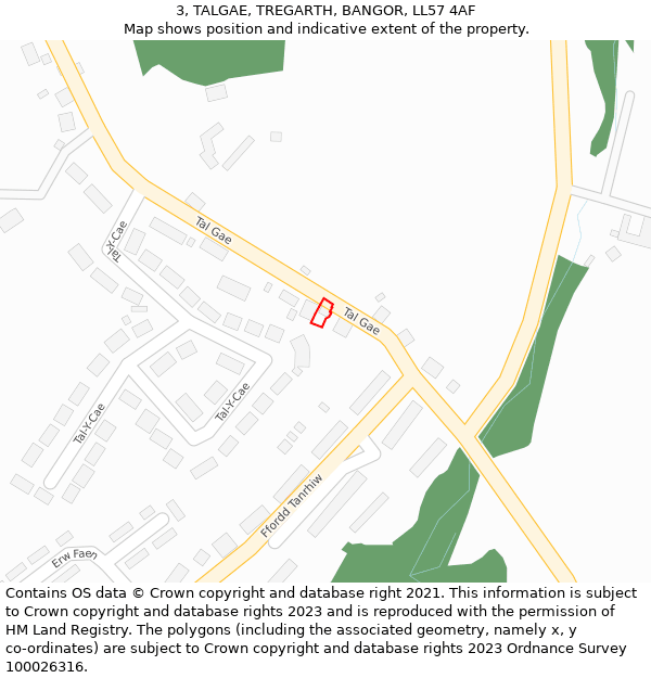 3, TALGAE, TREGARTH, BANGOR, LL57 4AF: Location map and indicative extent of plot