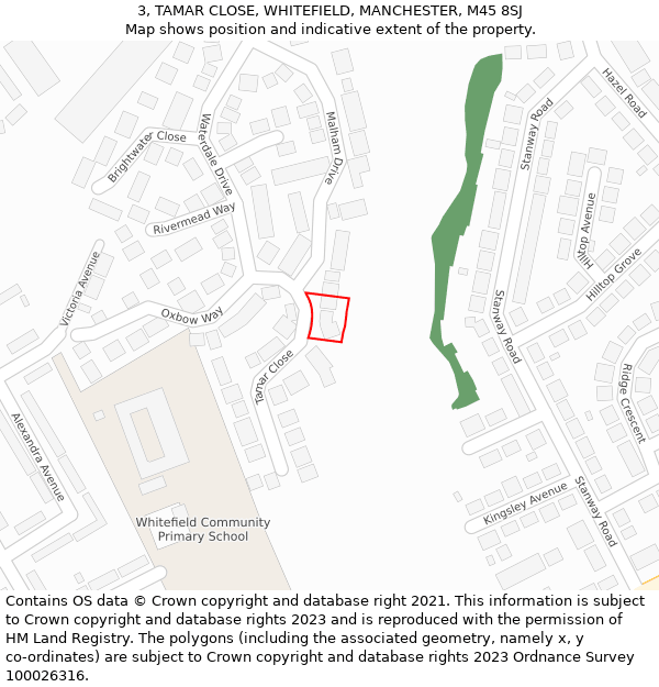 3, TAMAR CLOSE, WHITEFIELD, MANCHESTER, M45 8SJ: Location map and indicative extent of plot