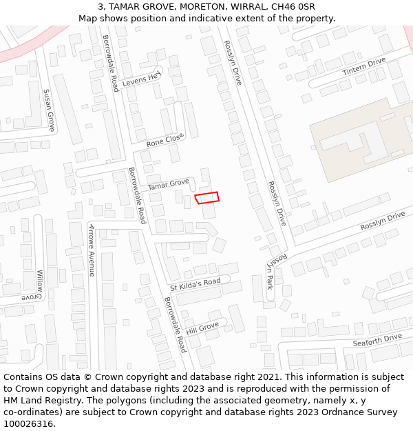 3, TAMAR GROVE, MORETON, WIRRAL, CH46 0SR: Location map and indicative extent of plot