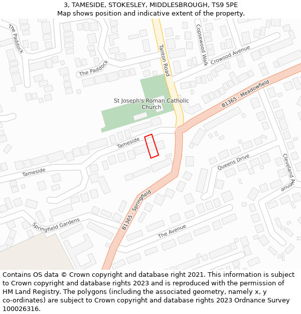 3, TAMESIDE, STOKESLEY, MIDDLESBROUGH, TS9 5PE: Location map and indicative extent of plot