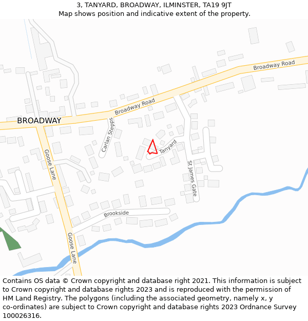 3, TANYARD, BROADWAY, ILMINSTER, TA19 9JT: Location map and indicative extent of plot