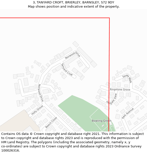 3, TANYARD CROFT, BRIERLEY, BARNSLEY, S72 9DY: Location map and indicative extent of plot