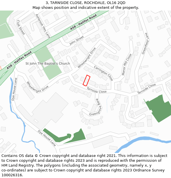 3, TARNSIDE CLOSE, ROCHDALE, OL16 2QD: Location map and indicative extent of plot