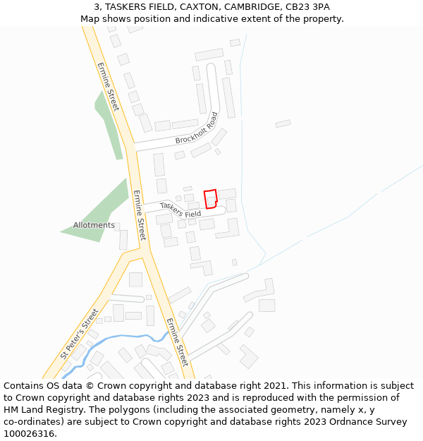 3, TASKERS FIELD, CAXTON, CAMBRIDGE, CB23 3PA: Location map and indicative extent of plot