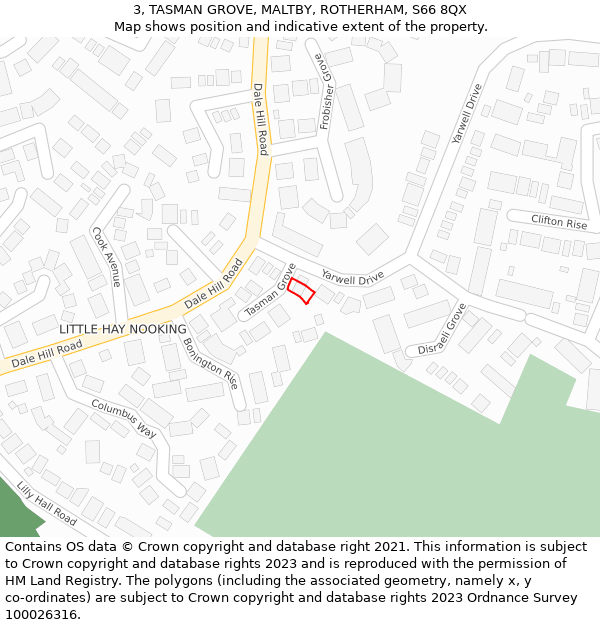 3, TASMAN GROVE, MALTBY, ROTHERHAM, S66 8QX: Location map and indicative extent of plot