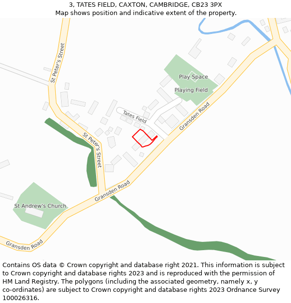 3, TATES FIELD, CAXTON, CAMBRIDGE, CB23 3PX: Location map and indicative extent of plot