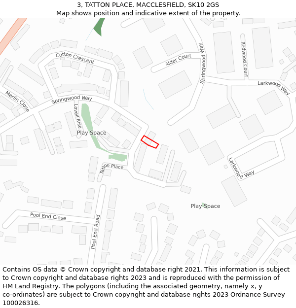 3, TATTON PLACE, MACCLESFIELD, SK10 2GS: Location map and indicative extent of plot