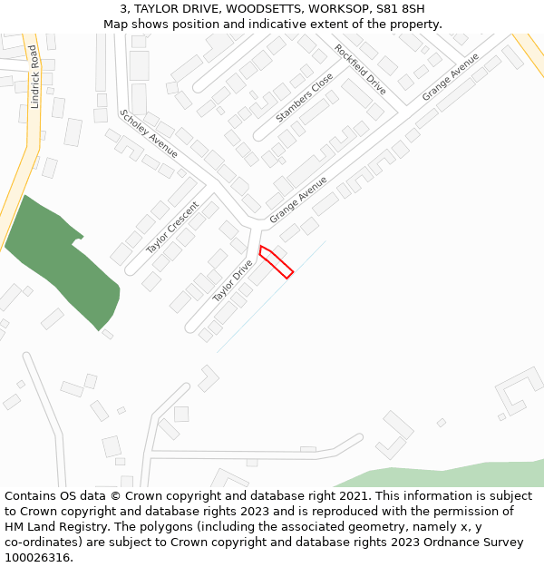 3, TAYLOR DRIVE, WOODSETTS, WORKSOP, S81 8SH: Location map and indicative extent of plot