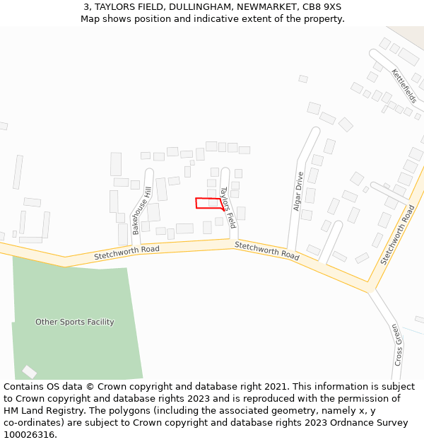 3, TAYLORS FIELD, DULLINGHAM, NEWMARKET, CB8 9XS: Location map and indicative extent of plot