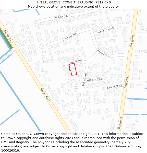 3, TEAL GROVE, COWBIT, SPALDING, PE12 6XG: Location map and indicative extent of plot