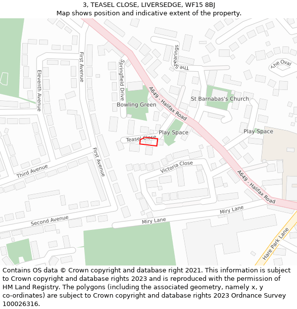 3, TEASEL CLOSE, LIVERSEDGE, WF15 8BJ: Location map and indicative extent of plot