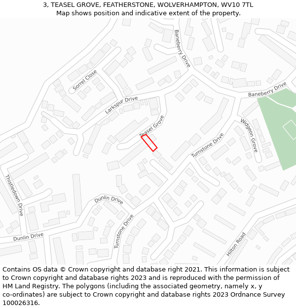 3, TEASEL GROVE, FEATHERSTONE, WOLVERHAMPTON, WV10 7TL: Location map and indicative extent of plot