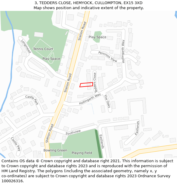 3, TEDDERS CLOSE, HEMYOCK, CULLOMPTON, EX15 3XD: Location map and indicative extent of plot