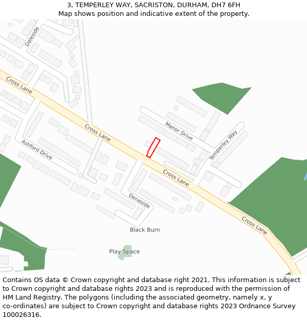 3, TEMPERLEY WAY, SACRISTON, DURHAM, DH7 6FH: Location map and indicative extent of plot