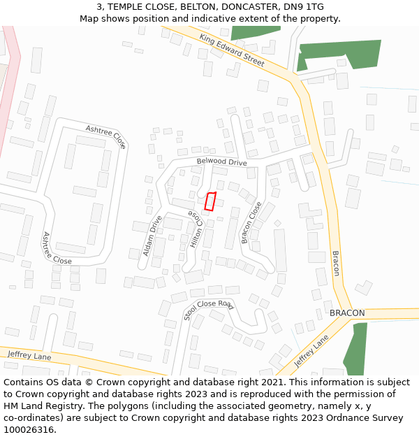 3, TEMPLE CLOSE, BELTON, DONCASTER, DN9 1TG: Location map and indicative extent of plot