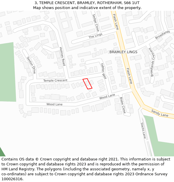 3, TEMPLE CRESCENT, BRAMLEY, ROTHERHAM, S66 1UT: Location map and indicative extent of plot