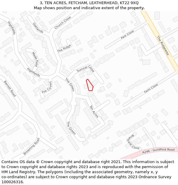 3, TEN ACRES, FETCHAM, LEATHERHEAD, KT22 9XQ: Location map and indicative extent of plot