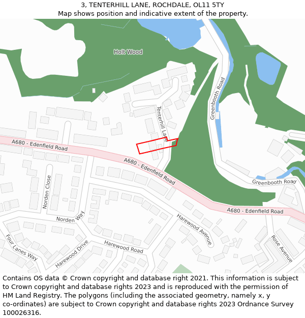 3, TENTERHILL LANE, ROCHDALE, OL11 5TY: Location map and indicative extent of plot