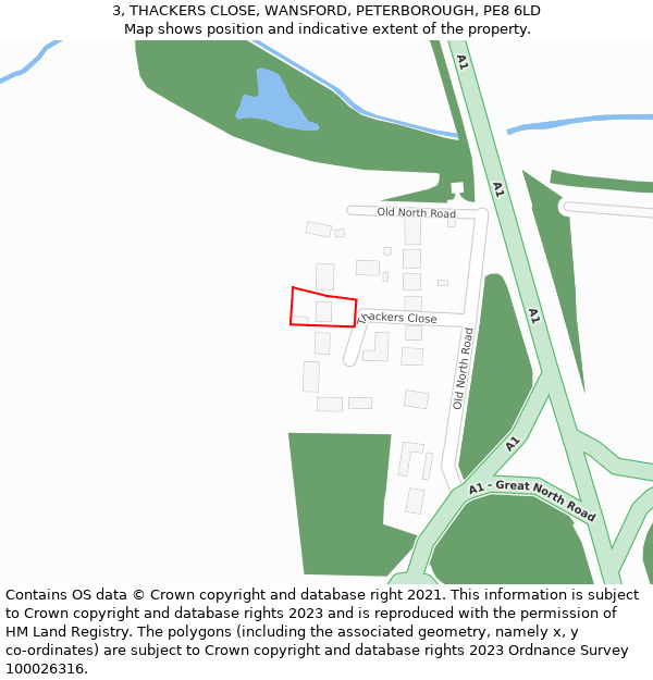 3, THACKERS CLOSE, WANSFORD, PETERBOROUGH, PE8 6LD: Location map and indicative extent of plot