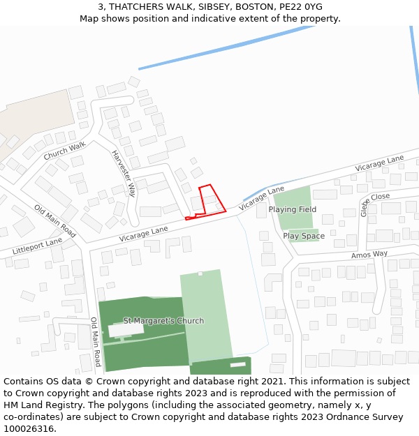 3, THATCHERS WALK, SIBSEY, BOSTON, PE22 0YG: Location map and indicative extent of plot