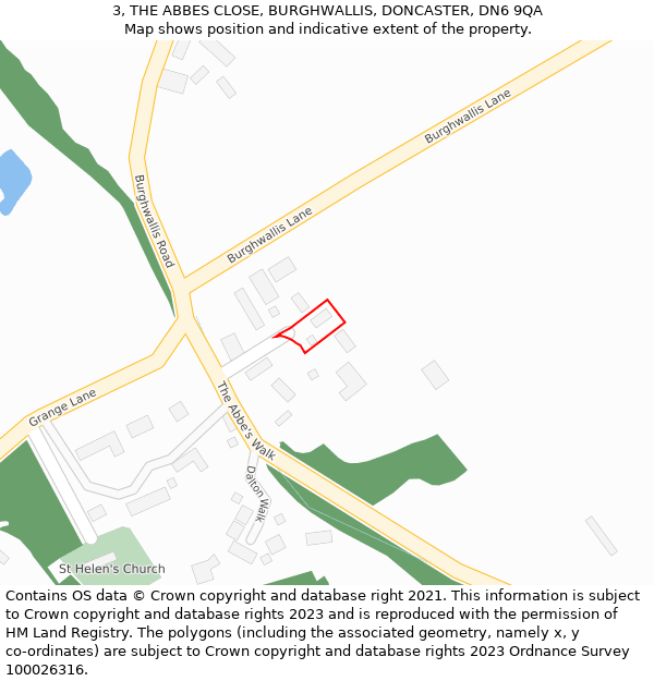 3, THE ABBES CLOSE, BURGHWALLIS, DONCASTER, DN6 9QA: Location map and indicative extent of plot