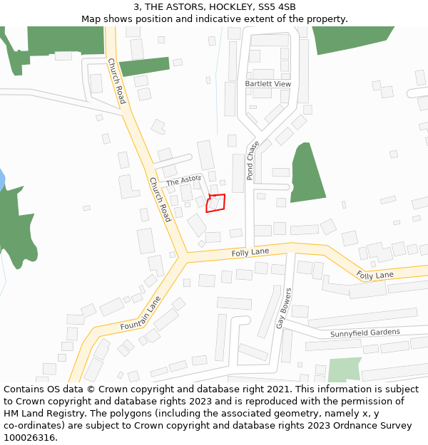 3, THE ASTORS, HOCKLEY, SS5 4SB: Location map and indicative extent of plot