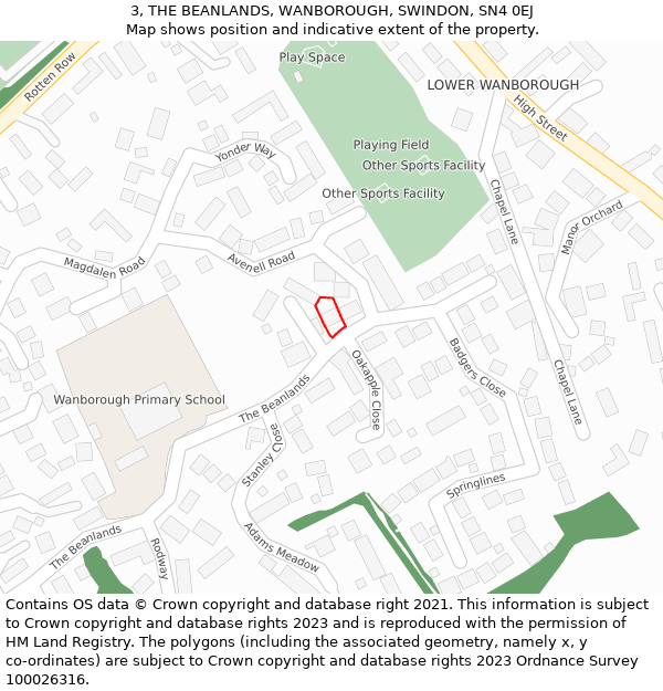 3, THE BEANLANDS, WANBOROUGH, SWINDON, SN4 0EJ: Location map and indicative extent of plot