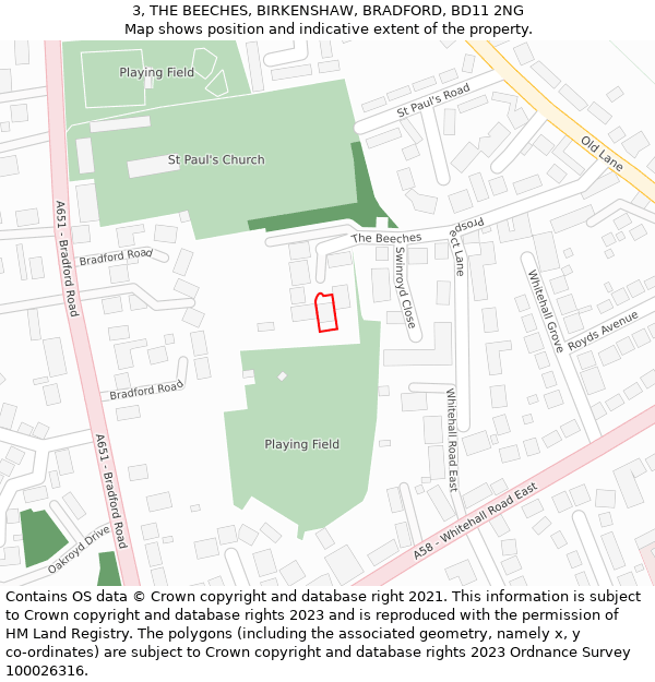 3, THE BEECHES, BIRKENSHAW, BRADFORD, BD11 2NG: Location map and indicative extent of plot