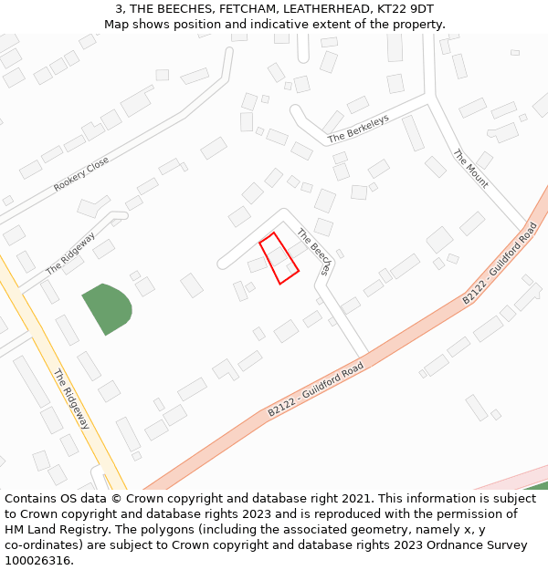 3, THE BEECHES, FETCHAM, LEATHERHEAD, KT22 9DT: Location map and indicative extent of plot