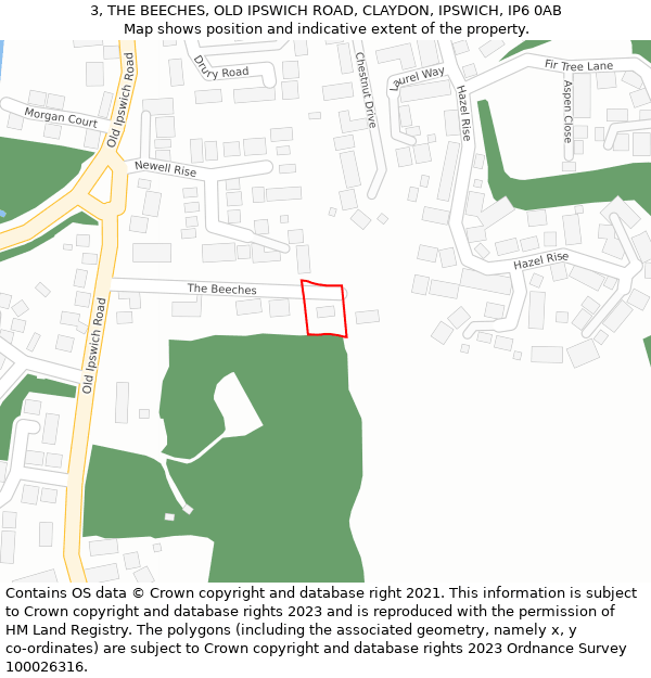 3, THE BEECHES, OLD IPSWICH ROAD, CLAYDON, IPSWICH, IP6 0AB: Location map and indicative extent of plot