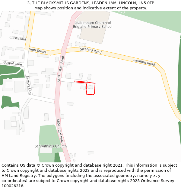 3, THE BLACKSMITHS GARDENS, LEADENHAM, LINCOLN, LN5 0FP: Location map and indicative extent of plot
