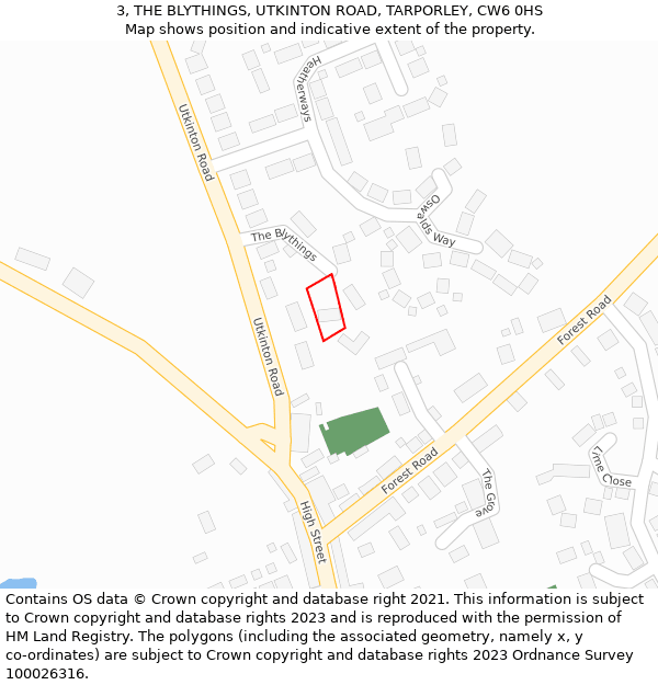 3, THE BLYTHINGS, UTKINTON ROAD, TARPORLEY, CW6 0HS: Location map and indicative extent of plot