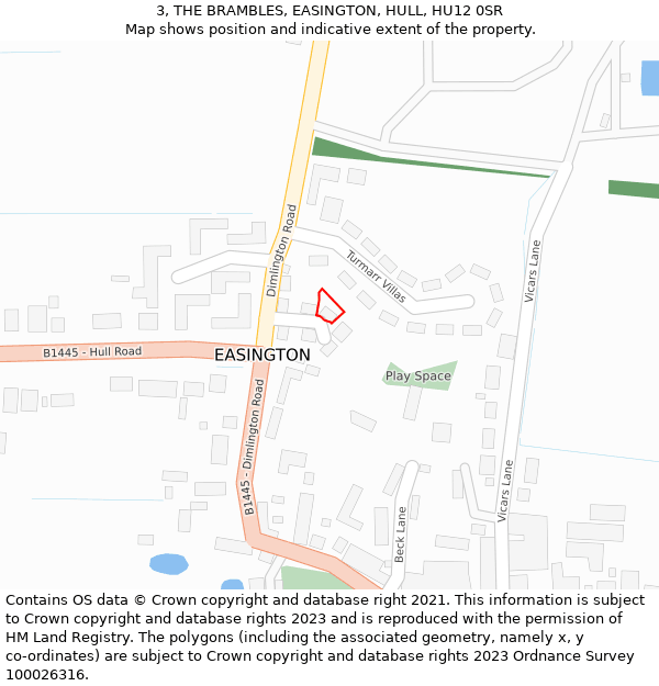 3, THE BRAMBLES, EASINGTON, HULL, HU12 0SR: Location map and indicative extent of plot