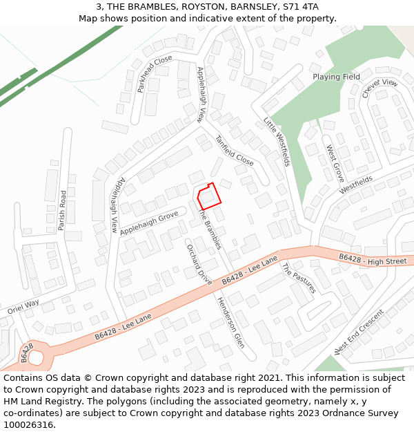 3, THE BRAMBLES, ROYSTON, BARNSLEY, S71 4TA: Location map and indicative extent of plot