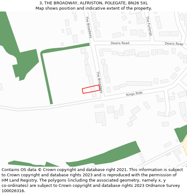 3, THE BROADWAY, ALFRISTON, POLEGATE, BN26 5XL: Location map and indicative extent of plot