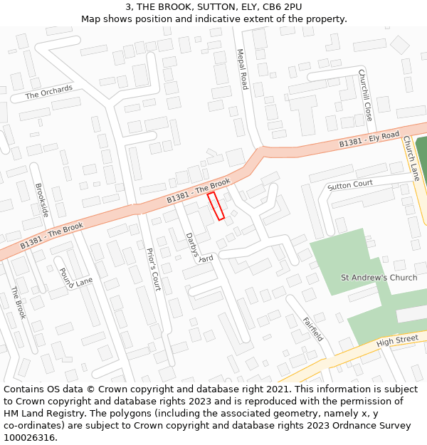 3, THE BROOK, SUTTON, ELY, CB6 2PU: Location map and indicative extent of plot