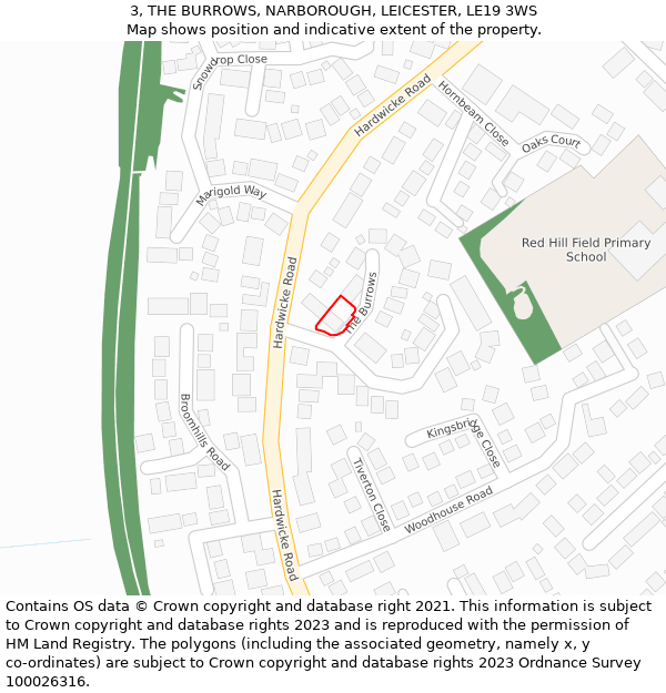 3, THE BURROWS, NARBOROUGH, LEICESTER, LE19 3WS: Location map and indicative extent of plot