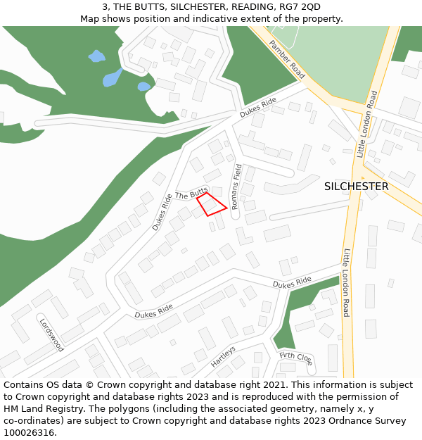 3, THE BUTTS, SILCHESTER, READING, RG7 2QD: Location map and indicative extent of plot