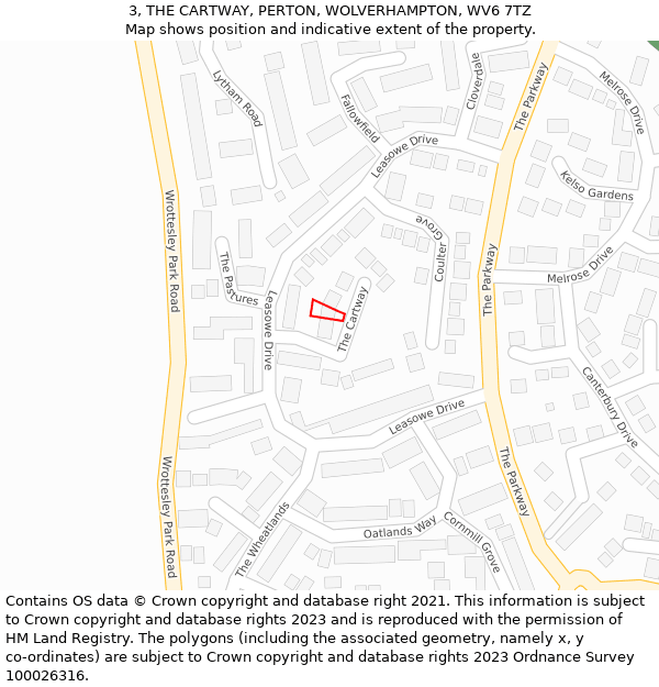 3, THE CARTWAY, PERTON, WOLVERHAMPTON, WV6 7TZ: Location map and indicative extent of plot